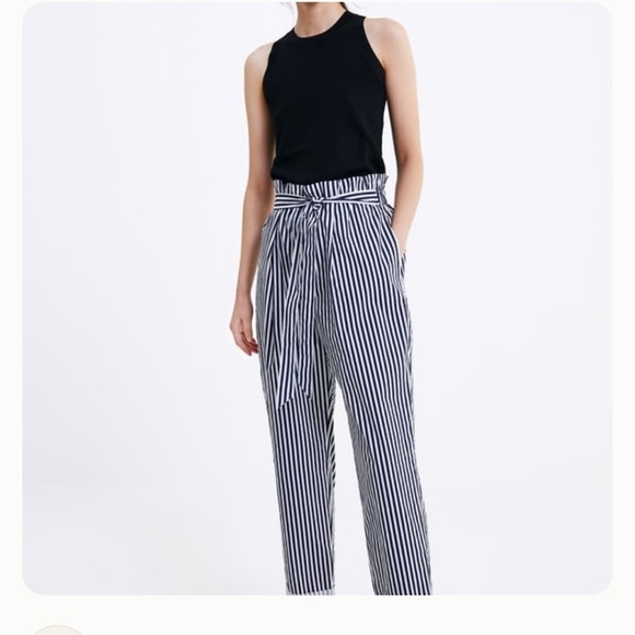 Zara Striped Paper Bag Pants blue white size S - Picture 3 of 11